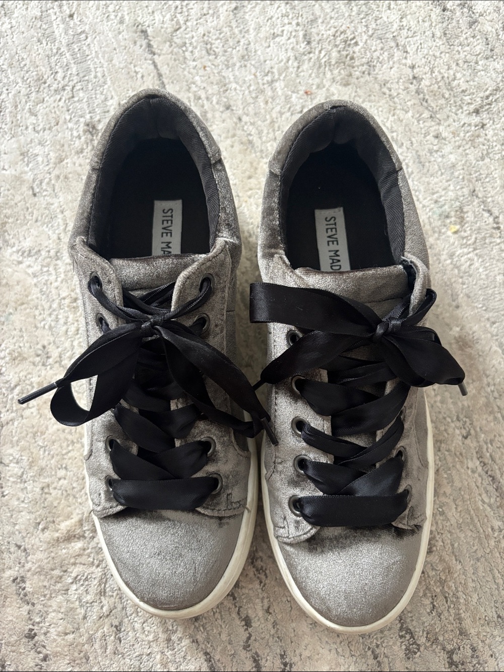 Steve Madden Gray Velvet Sneakers with Satin Ribbon Laces